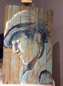 première étape de Charlie, tableau sur bois de palette