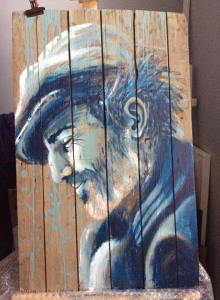 Deuxième étape de Charlie, tableau sur bois de palette