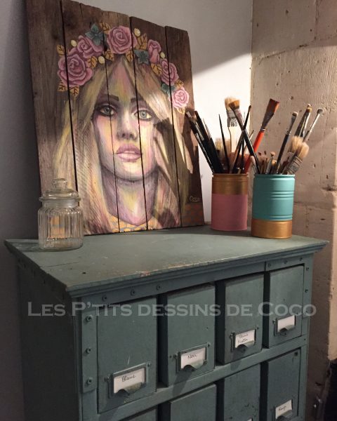 tableau-deco-decoration-ornament-peinture-fleurs-painting-doré-gold-portrait