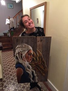 tableau peinture sur bois game of throne mère des dragons daenerys targaryen