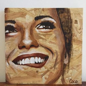 Portrait peinture sur osb de Coraline Van Butsele