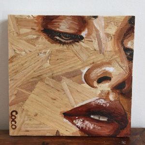 Portrait peinture sur osb de Coraline Van Butsele