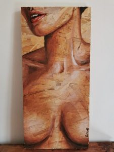 Portrait peinture sur osb de Coraline Van Butsele