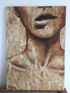 Portrait peinture sur osb de Coraline Van Butsele