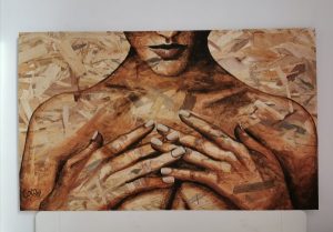 Portrait peinture sur osb de Coraline Van Butsele