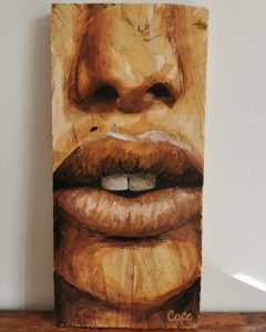 Portrait peinture sur osb de Coraline Van Butsele