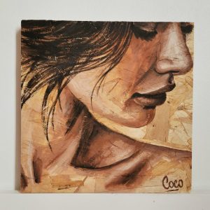 Portrait peinture sur osb de Coraline Van Butsele