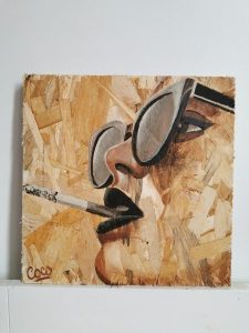 Portrait peinture sur osb de Coraline Van Butsele