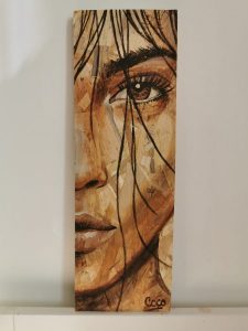 Portrait peinture sur osb de Coraline Van Butsele