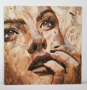 Portrait peinture sur osb de Coraline Van Butsele