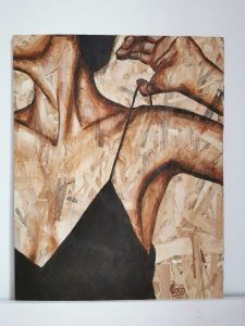 Portrait peinture sur osb de Coraline Van Butsele