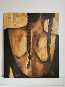 Portrait peinture sur osb de Coraline Van Butsele