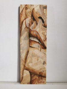 Portrait peinture sur osb de Coraline Van Butsele