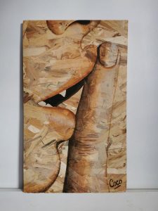 Portrait peinture sur osb de Coraline Van Butsele