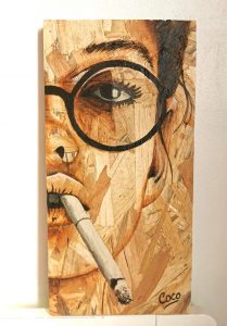 Portrait peinture sur osb de Coraline Van Butsele